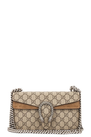 FWRD Renew Gucci GG Supreme Dionysus Chain Shoulder Bag in Beige