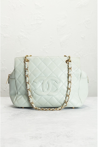 Pre-owned Chanel Quilted Caviar Chain Tote Bag In Light Blue
