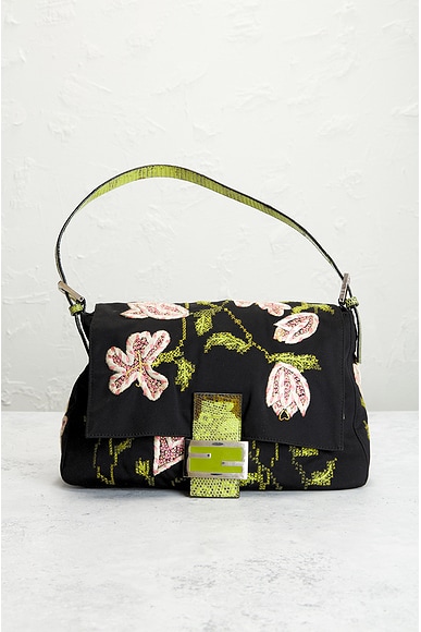 Shop Fendi Mama Embroidered Baguette Shoulder Bag In Black