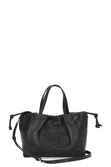 Shop Celine Triomphe Drawstring Handbag In Black