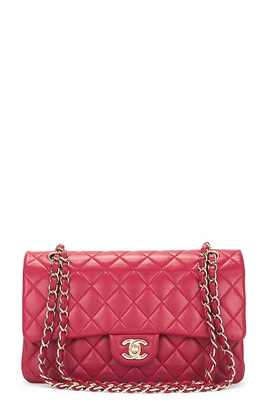 Quilted Lambskin Double Flap Shoulder Bag in Red