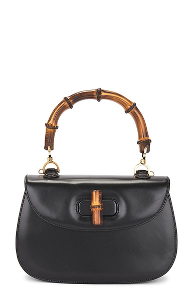 FWRD Renew Gucci Bamboo Leather Handbag in Black