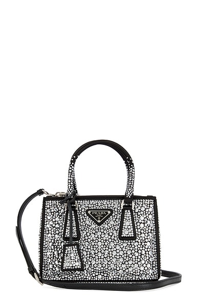Shop Prada Galleria Crystal Handbag In Black