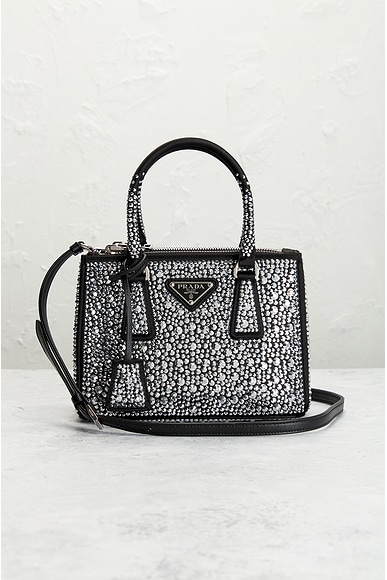 Shop Prada Galleria Crystal Handbag In Black