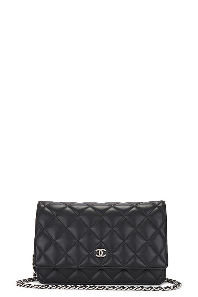 FWRD Renew Chanel Matelasse Lambskin Wallet On Chain Bag in Black