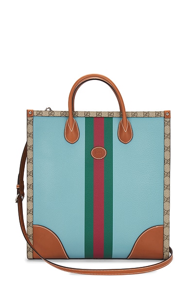 FWRD Renew Gucci GG Supreme 2 Way Tote Bag in Turquoise