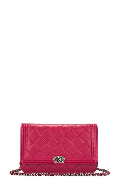 FWRD Renew Chanel Boy Wallet On Chain Bag in Red