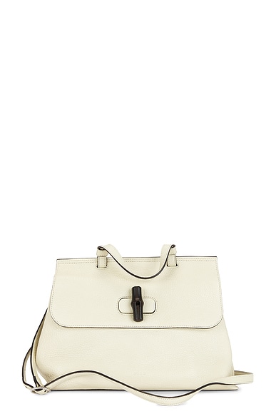 FWRD Renew Gucci Bamboo Leather 2 Way Handbag in White
