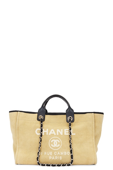 FWRD Renew Chanel Deauville GM Canvas Tote Bag in Beige