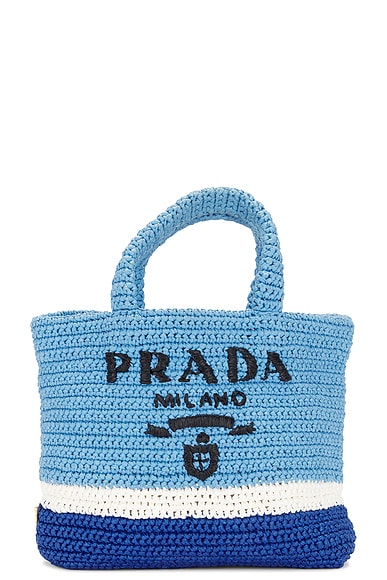 FWRD Renew Prada Raffia Tote Bag in Blue