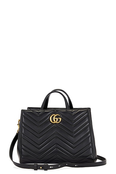 FWRD Renew Gucci GG Marmont 2 Way Leather Handbag in Black