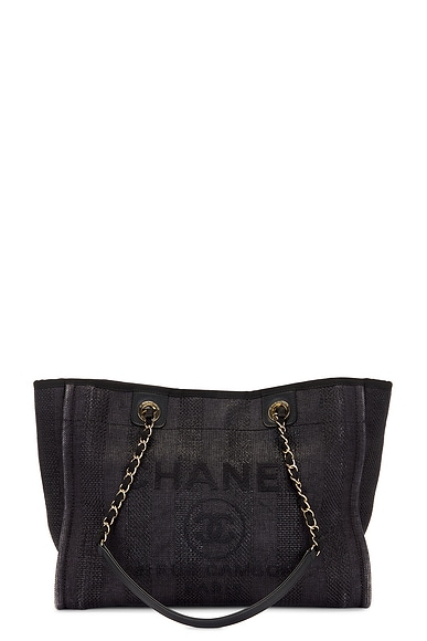 FWRD Renew Chanel Deauville MM Straw Tote Bag in Black