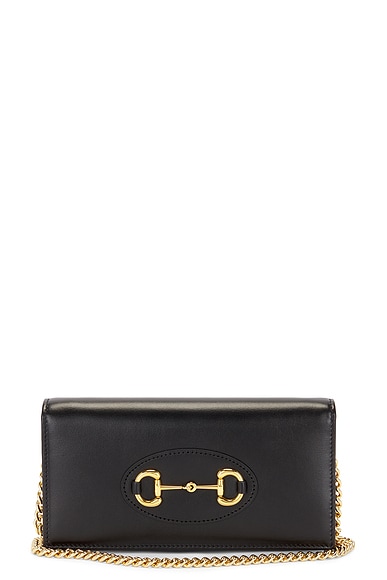 FWRD Renew Gucci Horsebit Wallet on Chain Bag in Black