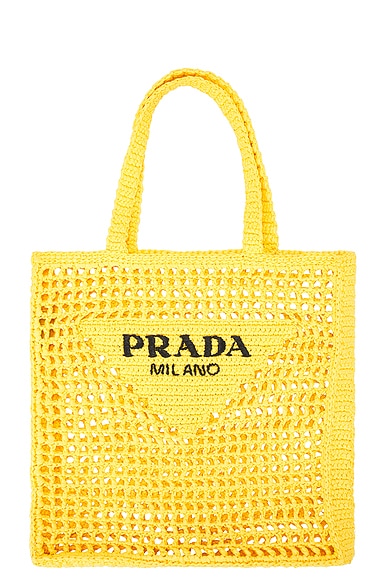 FWRD Renew Prada Raffia Tote Bag in Giallo