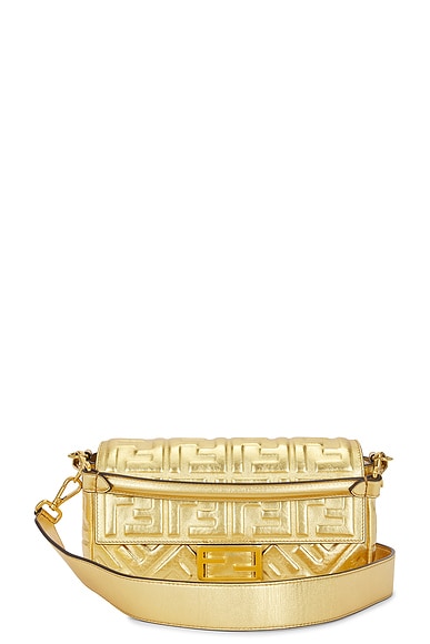 FWRD Renew Fendi Zucca Mama Baguette 2 Way Shoulder Bag in Gold