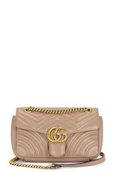 FWRD Renew Gucci GG Marmont Chain Shoulder Bag in Taupe