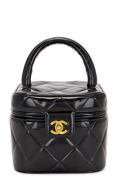 FWRD Renew Chanel Matelasse Enamel Heart Mirror Vanity Bag in Black