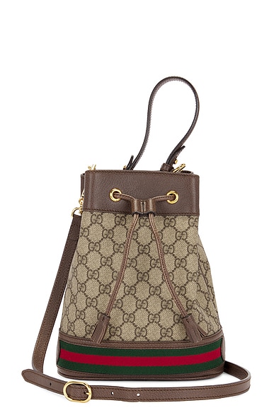 FWRD Renew Gucci GG Supreme Ophidia 2 Way Handbag in Brown