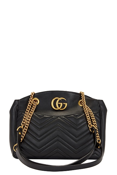 FWRD Renew Gucci GG Marmont Leather Shoulder Bag in Black