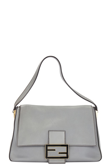 FWRD Renew Fendi Mama Leather Baguette Shoulder Bag in Grey