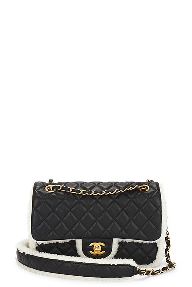 FWRD Renew Chanel Shearling Quilted Leather Flap Chain Shoulder Bag in Black