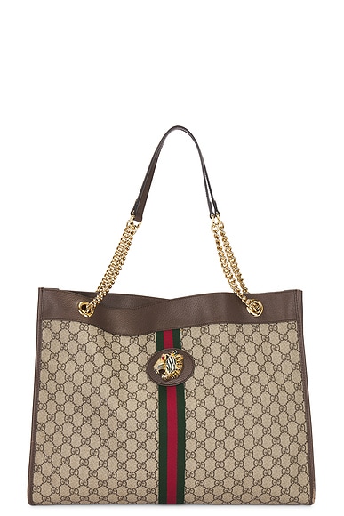 FWRD Renew Gucci GG Supreme Ophidia Chain Tote Bag in Beige