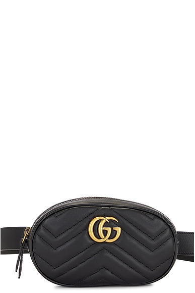 FWRD Renew Gucci Marmont Leather Waist Bag in Black