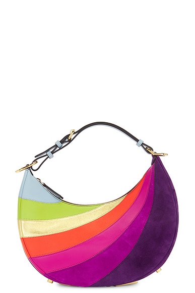 FWRD Renew Fendi Rainbow Suede Shoulder Bag in Multi