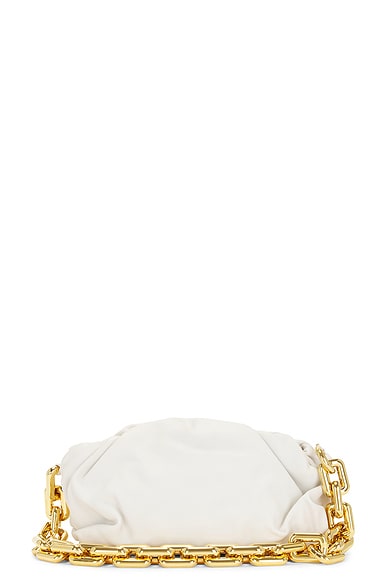 FWRD Renew Bottega Veneta The Chain Pouch Bag in Chalk & Gold