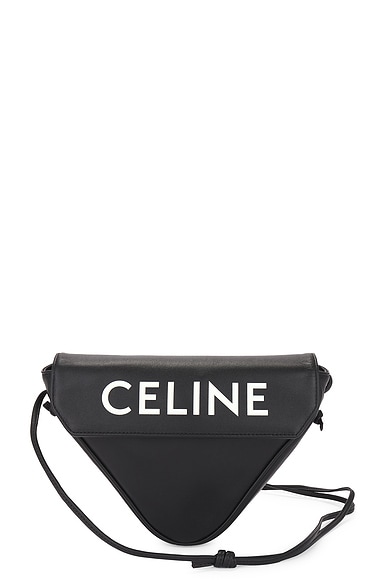 FWRD Renew Celine Leather Triangle Shoulder Bag in Black
