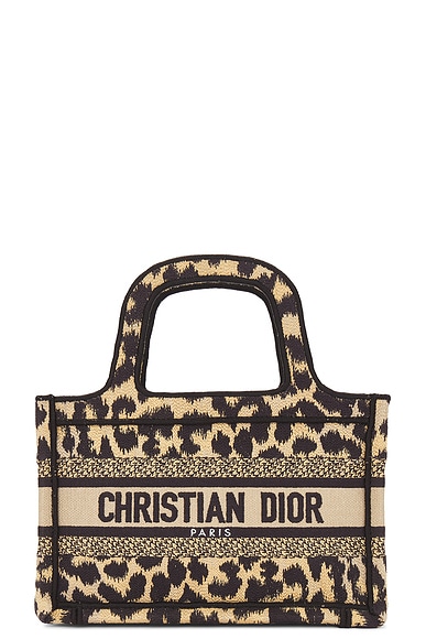 FWRD Renew Dior Leopard Mini Book Tote Bag in Beige