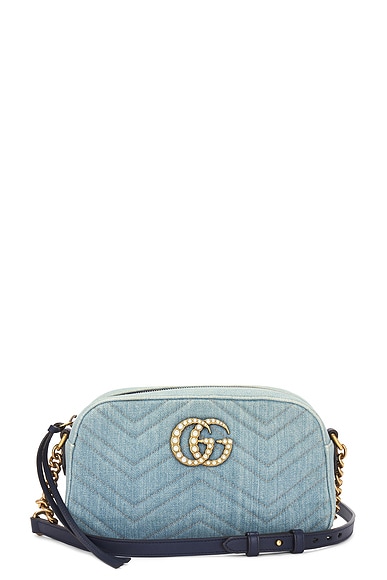 FWRD Renew Gucci GG Marmont Chain Shoulder Bag in Light Blue