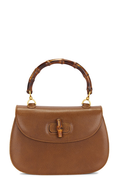 FWRD Renew Gucci Bamboo Leather Turnlock Handbag in Brown