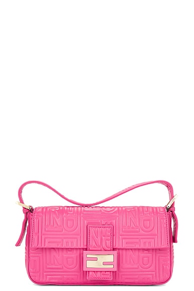 FWRD Renew Fendi Embossed Mama Baguette Shoulder Bag in Pink