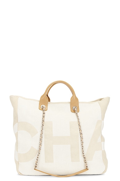 FWRD Renew Chanel Canvas Shopping Tote Bag in White