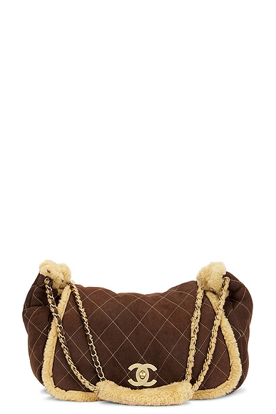 FWRD Renew Chanel Quilted Suede Shearling Shoulder Bag in Brown