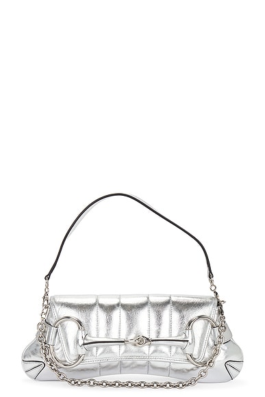 FWRD Renew Gucci Metallic Shoulder Bag in Silver