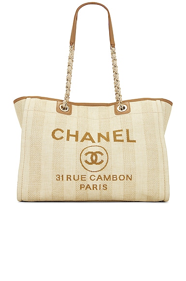 FWRD Renew Chanel Deauville Tote Bag in Beige