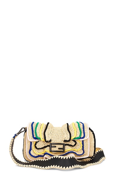【関税＆送料込み】Fendi Raffia Shulder Bag Fendi Black/Natural Raffia and Embroidered FF Small Kan I