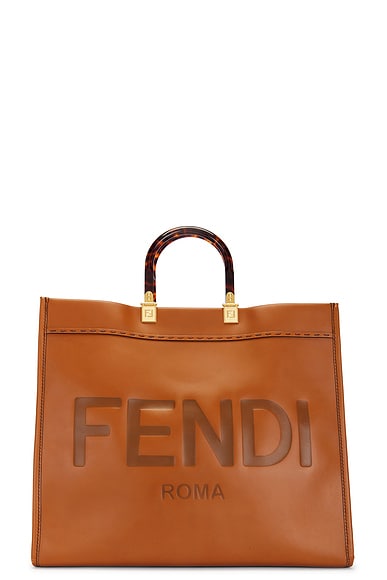 FWRD Renew Fendi Sunshine Tote Bag in Tan