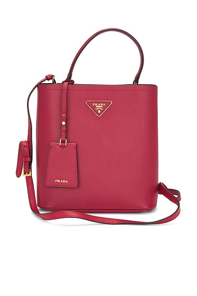 FWRD Renew Prada Saffiano Panier Bucket Bag in Red