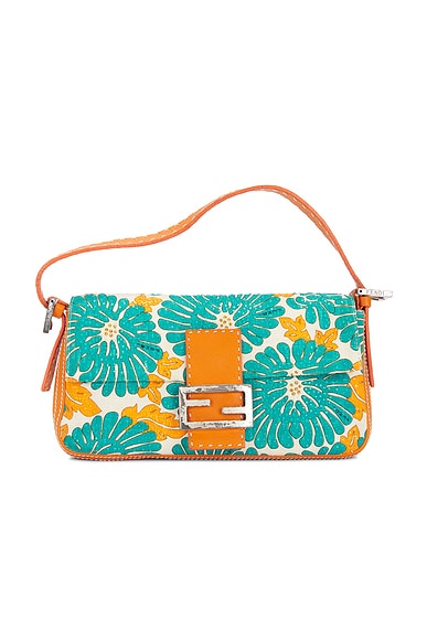 Fendi Baguette Double F Raffia Crossbody Bag in Black FWRD