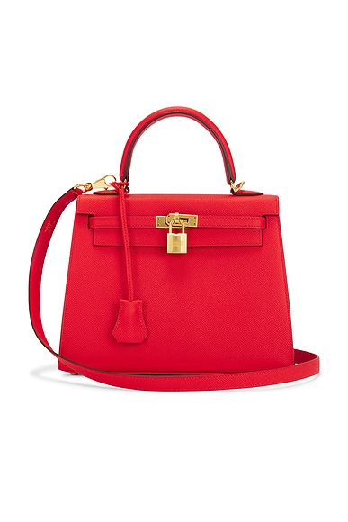 FWRD Renew Hermes Epsom Kelly Sellier 25 Handbag in Rouge De Coeur