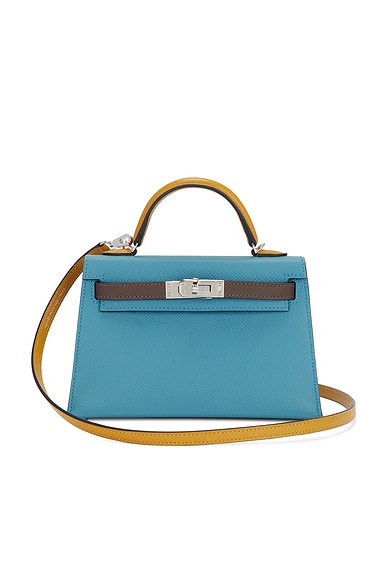 FWRD Renew Hermes Epsom Kelly 20 Handbag in Bleu Jean, Ecru, & Sesame