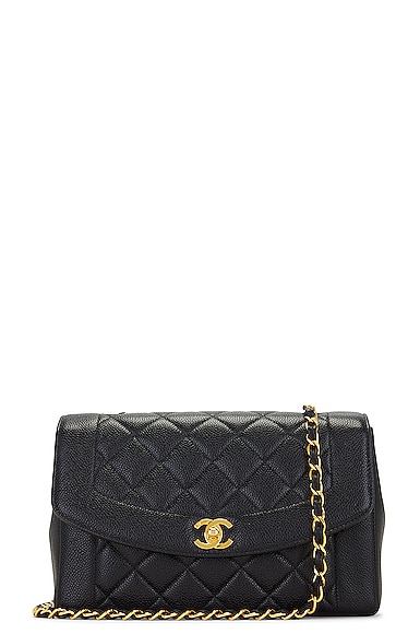 FWRD Renew Chanel Chain Caviar Medium Diana Flap Bag in Black