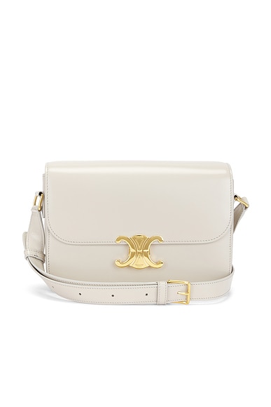 FWRD Renew Celine Triomphe Shoulder Bag in Light Stone