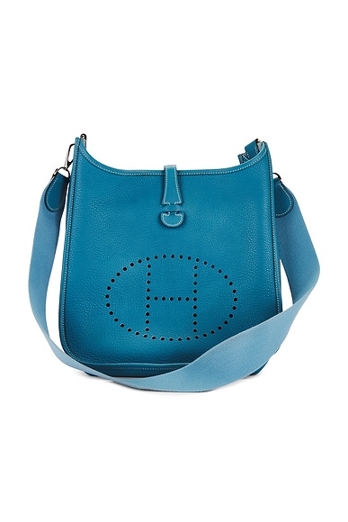 FWRD Renew Hermes Clemence Evelyne PM Shoulder Bag in Blue Jean