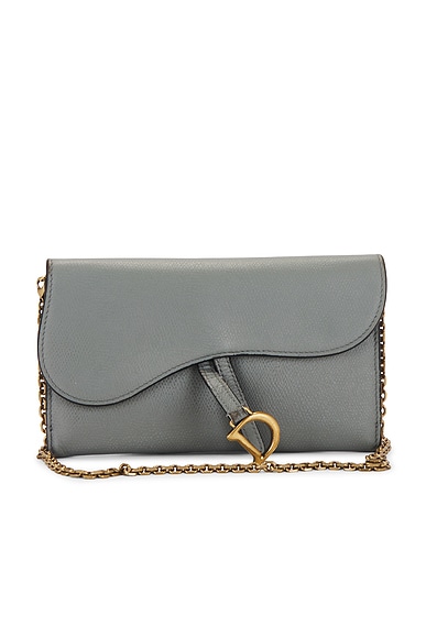 FWRD Renew Dior Saddle Wallet On Chain in Grey