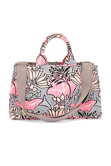 FWRD Renew Prada Floral Canapa Tote Bag in Pink in Multi | FWRD