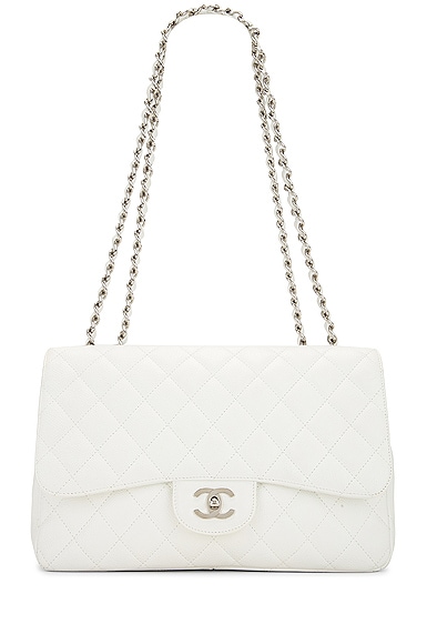 Chanel Jumbo White Caviar Leather Single Flap Bag